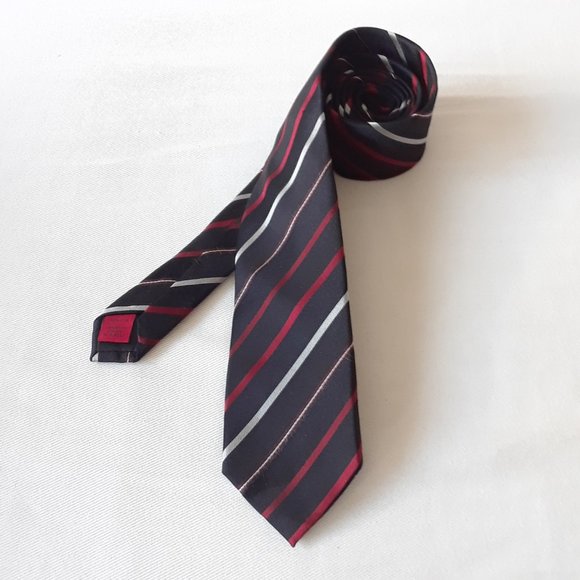 Alfani. Slim Striped Silk Tie. Black - Picture 4 of 9